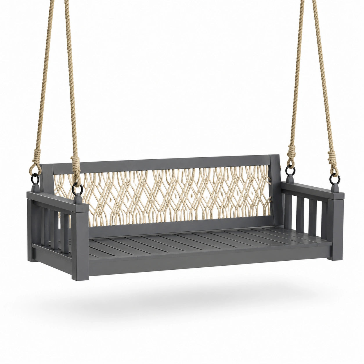 Schaukelbank Akazienholz Rahmen Polyesterseil Grau Beige