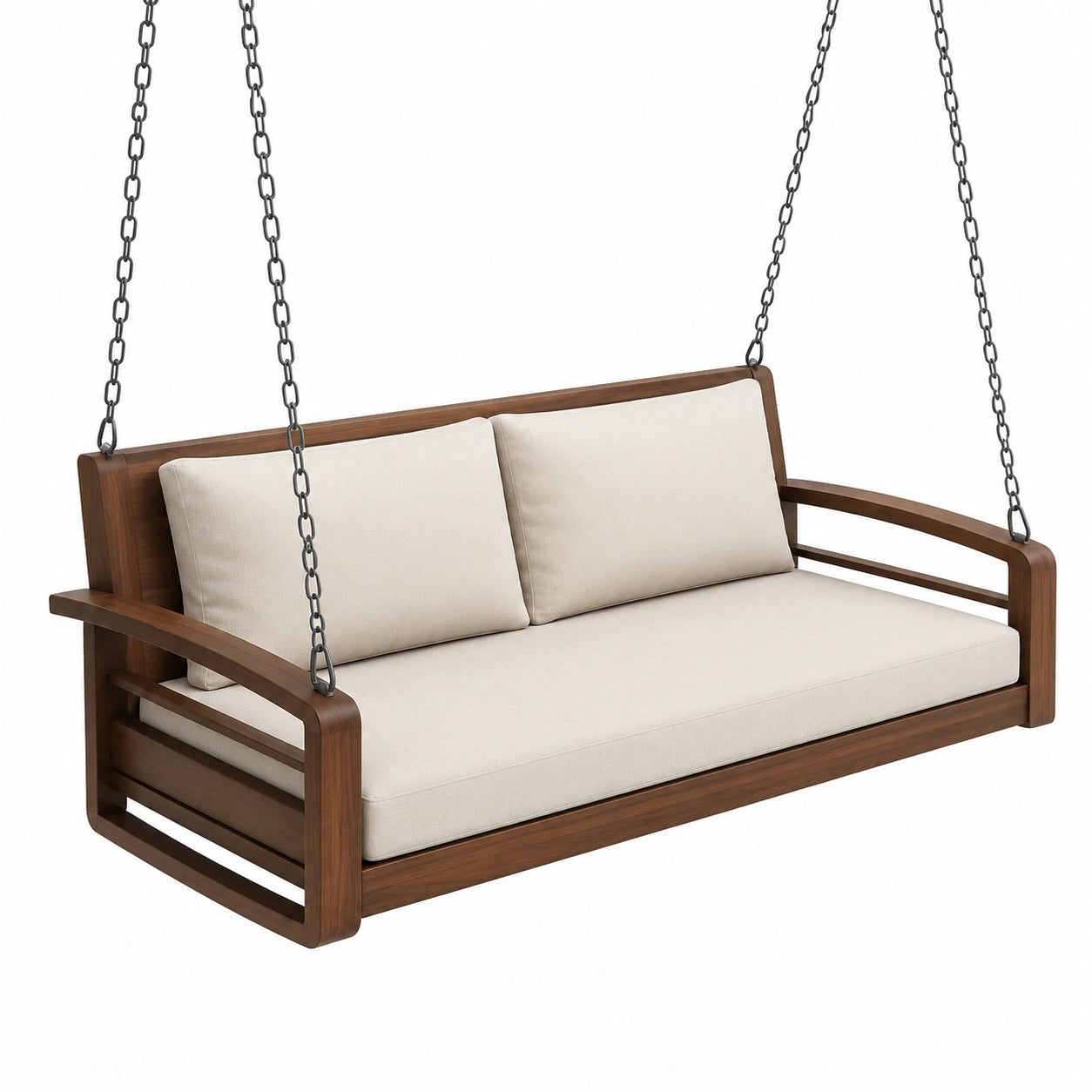 Holzschaukelbank mit Polyesterkissen Braun/Beige