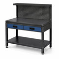 Stahl-Werkbank mit Lochwand und 2 Schubladen, Schwarz/Blau