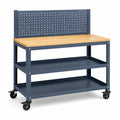 Werkbank mit Bambusplatte und Stahlrahmen, Blau