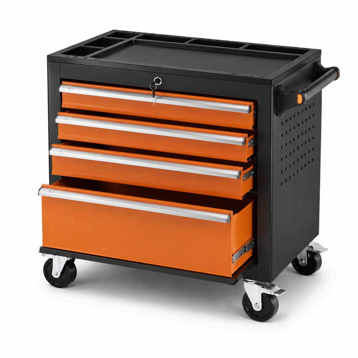 Stahl Werkzeugwagen mit 4 Schubladen Schwarz/Orange