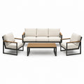 Gartenmöbelset aus Aluminium mit Teakholz und Polyesterbezügen, Beige