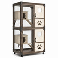 Katzengehege Zweistöckig Holz Metall Netz Braun Beige