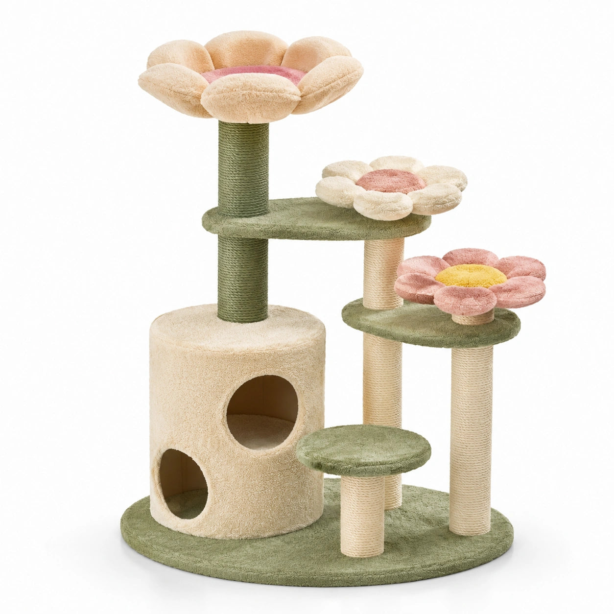 Kratzbaum aus Plüsch und Sisal im Blumen-Design