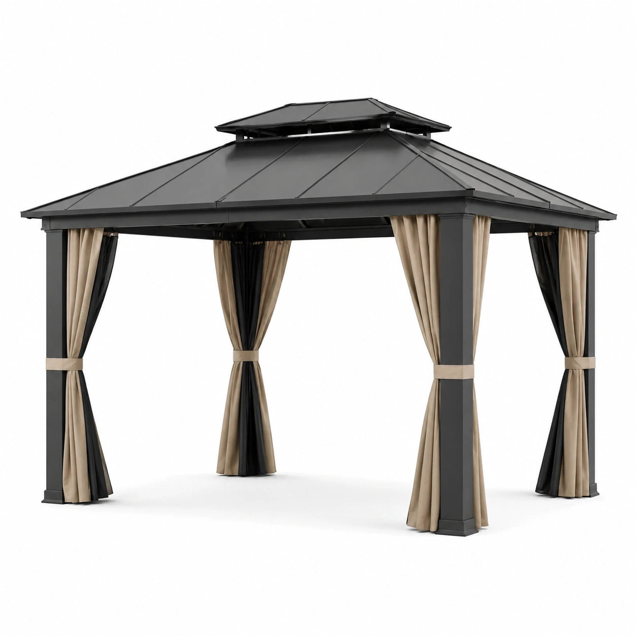 Pavillon Rechteckig 3x4m Aluminium Polycarbonat Schwarz/Beige