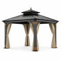 Metallpavillon mit Stahlrahmen und Polyester Vorhängen Schwarz/Beige 300x400cm