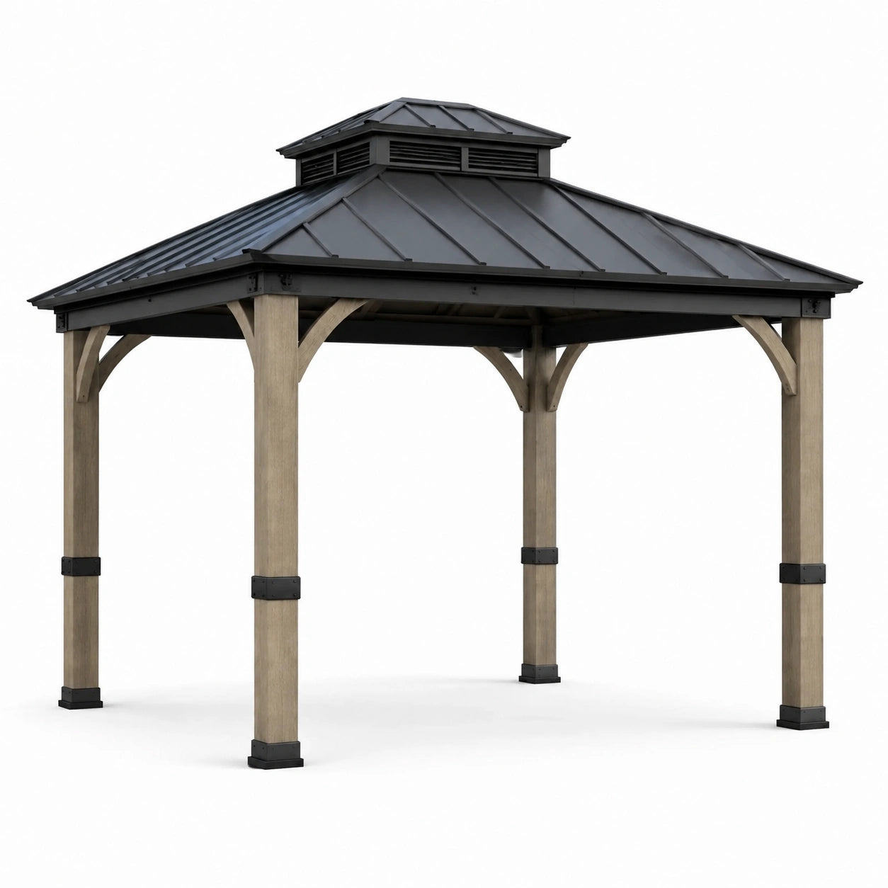 Pavillon aus Holz und Aluminium mit Stahldach 300x300cm Schwarz/Braun