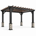 Pergola Rechteckig 400x300 cm Aluminium Stahl Steinverkleidung Schwarz/Grau