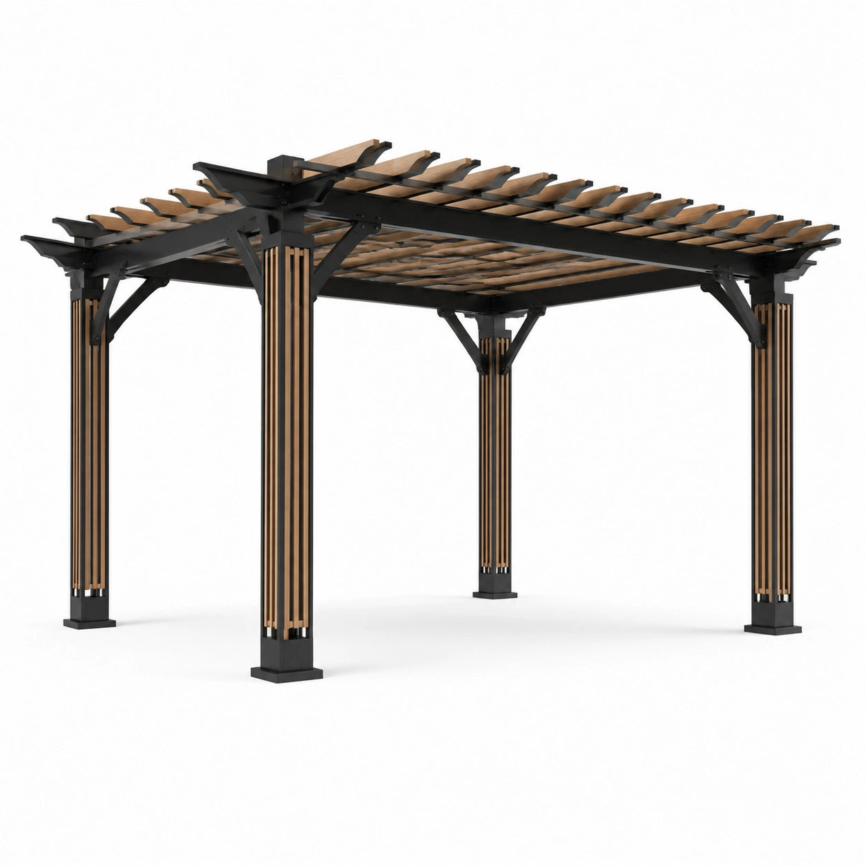 Pergola Rechteckig 300x400 cm Aluminium Holzoptik Schwarz/Braun